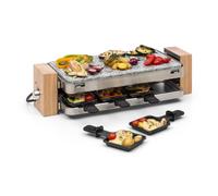 Klarstein Prime-Rib Appareil à raclette pour 8 personnes - pierre naturelle pour grillades - 1500W - thermostat - 8 poelons acier - inox