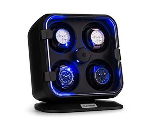 KLARSTEIN Remontoir Montre Automatique pour 4 Montres, Watch Winder, 4 Reglages de Rotation, Boite Remontoir Montre Automatique, Ultra Silencieux, Vitrine Acrylique, Ecrin avec Eclairage LED - Noir
