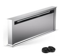 Klarstein Hotte Aspirante 90 cm, Hottes de Cuisine 2 en 1 à Aspiration Descendante, Débit d'Air de 576 m³/h, Modes de Ventilation, Eclairage LED, Tactile, Hotte Aspirante de Cuisine Silencieuse