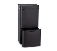 KLARSTEIN Royal Trash poubelle à capteur, 72 L en 4 compartiments, déchets résiduels & recyclables : 43 & 2 x 12,5 L, bac à bio avec couvercle : 4 L, ouverture et fermeture automatiques, noir