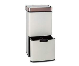 KLARSTEIN Royal Trash poubelle à capteur, 72 L en 4 compartiments, déchets résiduels & recyclables : 43 & 2 x 12,5 L, bac à bio avec couvercle : 4 L, ouverture et fermeture automatiques, or rose