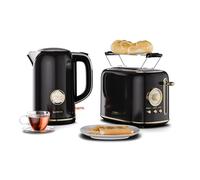 Klarstein Set Petit-Déjeuner Victoria Essential - Grille-Pain 2 Fentes 7 Niveaux, Support à Petits Pains, Plateau Ramasse-Miettes, Bouilloire Électrique 1,7L Filtre Anti-Calcaire, Arrêt Auto, Noir