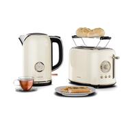 Klarstein Set Petit-Déjeuner Victoria Essential - Grille-Pain 2 Fentes 7 Niveaux, Support à Petits Pains, Plateau Ramasse-Miettes, Bouilloire Électrique 1,7L Filtre Anti-Calcaire, Arrêt Auto, Cream