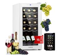 Klarstein Shiraz Cave à Vin Blanc - 15 Bouteilles, 44 L, 1 Zone | Réfrigérateur à Vin Pose Libre, Porte Vitrée, Silencieux, 5-18 °C, LED, Cadre Inox