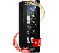 KLARSTEIN Shiraz Cave à Vin Noir - 12 Bouteilles, 32 L, 1 Zone | Réfrigérateur à Vin Pose Libre, Porte Vitrée, Silencieux, 5-18 °C, LED, Cadre Inox
