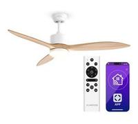 KLARSTEIN SkyBreeze Ventilateur Plafond avec Lumière & Télécommande - LED Intégrée, 6 Vitesses, Silencieux, Bois, Intérieur/Extérieur, 132cm, Smart App, IP44, Maple