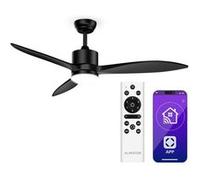 KLARSTEIN SkyBreeze Ventilateur Plafond avec Lumière & Télécommande - LED Intégrée, 6 Vitesses, Silencieux, Bois, Intérieur/Extérieur, 132cm, Smart App, IP44, Black