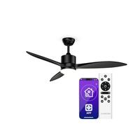 KLARSTEIN SkyBreeze Ventilateur Plafond avec Lumière & Télécommande - LED Intégrée, 6 Vitesses, Silencieux, Bois, Intérieur/Extérieur, 132cm, Smart App, IP44, Black