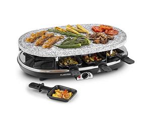 Klarstein Steaklette Raclette avec grille 1500 W, régulateur de température, 3 plaques interchangeables, plaque en pierre, pour 8 personnes.