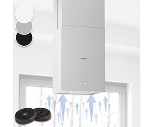 KLARSTEIN Structura - hotte îlot, CEE: A, air extrait/recyclé, 3 vitesses, débit d'air: 641 m³/h max., 41 x 35,5 cm, éclairage LED, filtres à charbon actif en option - argent