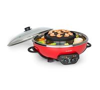 Klarstein Szechuan - Hot Pot et plaque de gril, Volume de la marmite Hot Pot : 5 litres, Gril 1350 watts / 38 cm Ø, Plaque de : 600 watts / 22 cm Ø, Élément chauffant en aluminium, rouge