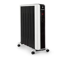 Klarstein Thermaxx 2500 Radiateur à huile électrique 2500 W 5-35 °C Forme nervurée spéciale Écran LED Minuterie 24h Poids léger avec roulettes incluses Blanc/noir