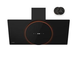 Klarstein Total Eclipse Hotte Aspirante - 90 cm Hotte Décorative, 600 m³/h, LED 3000 K-6500 K, Tactile, CEE A, 61 dB, Extraction & Recirculation, Filtre Charbon, Noir