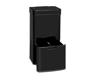 KLARSTEIN Touchless - Poubelle en acier inoxydable, capteur, capacité 72 litres, 4 bacs : 43 & 2 x 12,5 litres, ouverture et fermeture automatique - noir