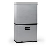 KLARSTEIN poubelle à capteur sans contact 56 L - Poubelle de tri sélectif avec capteur de mouvement, 3 compartiments, Soft-Close, acier inoxydable, poubelle de cuisine