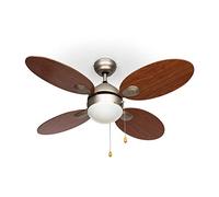 KLARSTEIN Valderama - Ventilateur de plafond 4 pales avec éclairage (3 vitesses, 2 sens de rotation) - cerisier