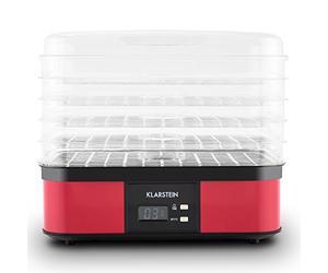 Klarstein Valle di Frutta Déshydrateur en acier inoxydable pour viande et fruits (250 W, 5 étages de 32 x 25 cm chacun, température réglable, minuterie) rouge/noir