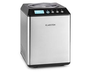 KLARSTEIN Vanilla Sky - Machine à crème glacée, Prête en 10 à 60min, Compresseur, Pas de congélation l'avance, Verre doseur, Récipient 2,5L - Argent