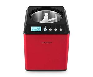 KLARSTEIN Vanilla Sky - Machine à crème glacée, Prête en 10 à 60min, Compresseur, Pas de congélation l'avance, Verre doseur, Récipient 2L - Rouge