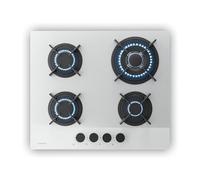 Klarstein Velaire Plaque de Cuisson Gaz 60cm - 4 Brûleurs 8000W, Verre, Allumage Électrique, Sécurité Anti-Flamme, GPL & Gaz Naturel, Kit Tuyau & Régulateur, Plaque Gaz Cuisine, Blanc