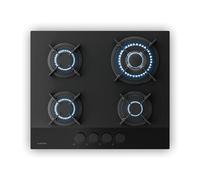 Klarstein Velaire Plaque de Cuisson Gaz 60cm - 4 Brûleurs 8000W, Verre, Allumage Électrique, Sécurité Gaz, Compatible GPL & Gaz Naturel, Kit Tuyau et Régulateur, Noir
