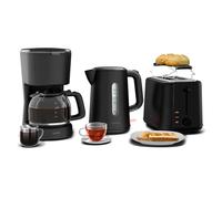 Klarstein Velaire Set Petit-Déjeuner Complet - Grille-Pain 2 Fentes 7 Niveaux, Bouilloire Électrique 1,7L, Cafetière Filtre 10 Tasses, Design Moderne, Support à Petits Pains