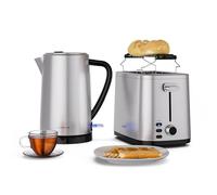 Klarstein Verosteel Essentiel Set Petit-Déjeuner - Acier Inox, Grille-Pain 2 Fentes 7 Niveaux, Plateau Ramasse-Miettes, Support à Petits Pains, Bouilloire Électrique 1,7L Filtre Anti-Calcaire