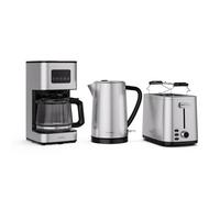 Klarstein Verosteel Pack Ensemble Grille-pain, Bouilloire, Machine à Café Set petit déjeuner Acier Inoxydable