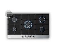 Klarstein Verosteel Plaque de Cuisson Gaz 5 Feux 10400 W Verre & Inox Allumage Électrique Sécurité AntiFlambage 90cm Plaque Gaz