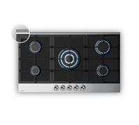 Klarstein Verosteel Plaque de Cuisson Gaz 5 Feux 10400 W Verre & Inox Allumage Électrique Sécurité AntiFlambage 90cm Plaque Gaz
