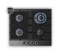 Klarstein Verosteel Plaque de Cuisson Gaz 60 cm 4 Brûleurs 8000W Verre & Inox Allumage Électrique Sécurité AntiFlamme Noir