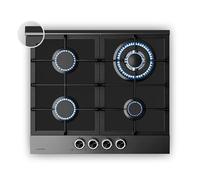 Klarstein Verosteel Plaque de Cuisson Gaz 60cm - 4 Brûleurs 8000W, Verre & Inox, Allumage Électrique, Sécurité Anti-Flamme, GPL & Gaz Naturel, Kit Inclus, Acier inoxydable noir