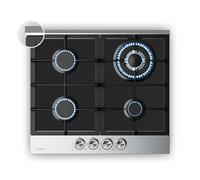 Klarstein Verosteel Plaque de Cuisson Gaz 60cm - 4 Brûleurs, 8000W, Verre & Inox, Allumage Électrique, Sécurité Anti-Flamme, GPL & Gaz Naturel, Plaque Gaz Cuisine, Acier inoxydable