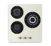 Klarstein Victoria Plaque De Cuisson Gaz 3 Feux, 6050W, 45cm, Verre, Allumage Électrique, Sécurité Flamme, Compatible GPL & Gaz Naturel, Style Rétro, Kit Inclus, Crème