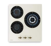 Klarstein Victoria Plaque De Cuisson Gaz 3 Feux 6050W 45cm Verre Allumage Électrique Sécurité Flamme Style Rétro Kit Inclus Crème