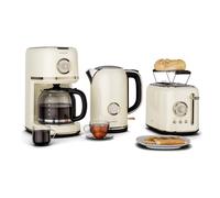 Klarstein Victoria Set Petit-Déjeuner Complet - Grille-Pain 2 Fentes 7 Niveaux, Bouilloire Électrique 1,7L, Cafetière Filtre 12 Tasses, Design Rétro, Support à Petits Pains, Cream