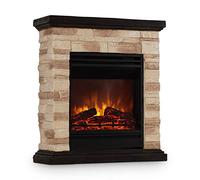 KLARSTEIN Villach - Cheminée électrique chauffante, Cheminee Electrique Effet Flamme, Cheminée Electrique, Puissance: 1800 W, Décor de Pierre, Polystone, Télécommande - Noir-Marron