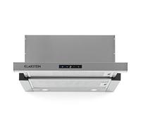 KLARSTEIN Vinea - Hotte tiroir, Hotte casquette, Extra plate, Extractible, 610 m3/h, Eclairage halogène, Fonction extraction, 2 filtres à graisses, Matériel de montage fourni - Argent