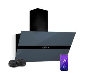 Klarstein WiFusion Hotte Aspirante - 90 cm, 690 m³/h, CEE Commande Wi-Fi & Tactile, LED 6000-6500 K, Silencieuse 52 dB, Hotte de Cuisine, Noire, Filtre à Charbon Inclus
