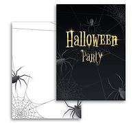 Klasse Lot de 10 cartes d'invitation pour Halloween, garçons, filles, anniversaires, fêtes pour adultes, motif d'Halloween, fête effrayante, araignée élégante, noir et or.
