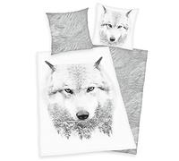 Klaus Herding GmbH Parure de lit Draps Housses Dessus de lit 100 % coton Motif loup 135 x 200 cm 80 x 80 cm