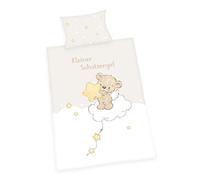 Klaus Herding Kleiner Schutzengel Bettwäsche-Set, Made IN Green by Oeko TEX, Kopfkissenbezug ca. 40x60cm, Bettbezug ca. 135x100cm, Mit Knopfverschluss, 100% Baumwolle/Flanell,Weiß/Beige, 2685232063412