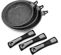 KLAUS Lot de 3 poêles en Pierre de Hautes qualités antiadhésif Compatible Tous Feux Dont Induction les 3 poêle à frire adapté au Four grâce à Leur Manches Amovibles Ø 20 cm, Ø 24 cm et Ø 28 cm