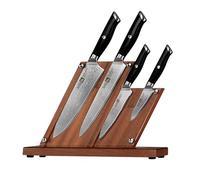Klaus Meyer Lot de 5 blocs de couteaux Damas 67 couches en acier de Damas à haute teneur en carbone, ensemble de couteaux de cuisine ultra tranchants avec bloc magnétique en bois