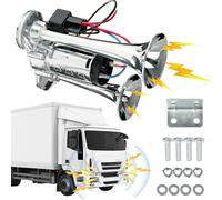 Klaxon à Air 12 V 118 dB pour Camion,Klaxon pneumatique universel chromé,Kit de Klaxon à Air Double Trompette Super Puissant avec Compresseur pour Tous les Véhicules 12 V,Camions,Trains,Bateaux