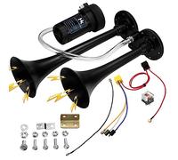 Klaxon à air 12 V 150 dB super puissant double trompette avec compresseur, Avertisseur pour tous les véhicules 12 V Camion Train, bateau, Voiture, Vans Kit (Noir)