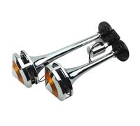 Klaxon à Air Double 2 Trompes Chromé Lumineux 12V 24V 120dB Klaxon Pneumatique Double Ton avec Éclairage LED Orange pour Camion Bateau Fourgon Voiture