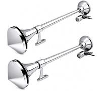 Klaxon à Air Double Trompe Chrome 12V/24V, Avertisseur Sonore Universel pour Camion, Voiture, Van, Bateau, Camping-Car, Longueur 65 cm
