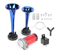 Klaxon à air, KIMISS 12V klaxon à air 178dB son fort double trompette avec compresseur d'air pour voiture moto bateau camion (bleu)