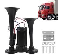 Klaxon Camion 12V Klaxon À Air, Klaxon De Camion Klaxon De Voiture Super Puissant Double Tube Air Horn Kit Trompette Avec Compresseur, Pour Camions De Voiture 12V Motos Car Etc